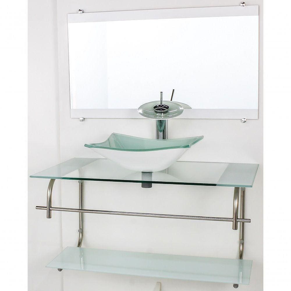Gabinete De Vidro Inox 90cm Cuba Retangular Branco