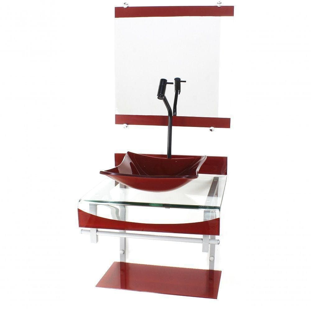 Gabinete Duplo Inox Cuba Quadrada Vermelho C/Torneira Preta