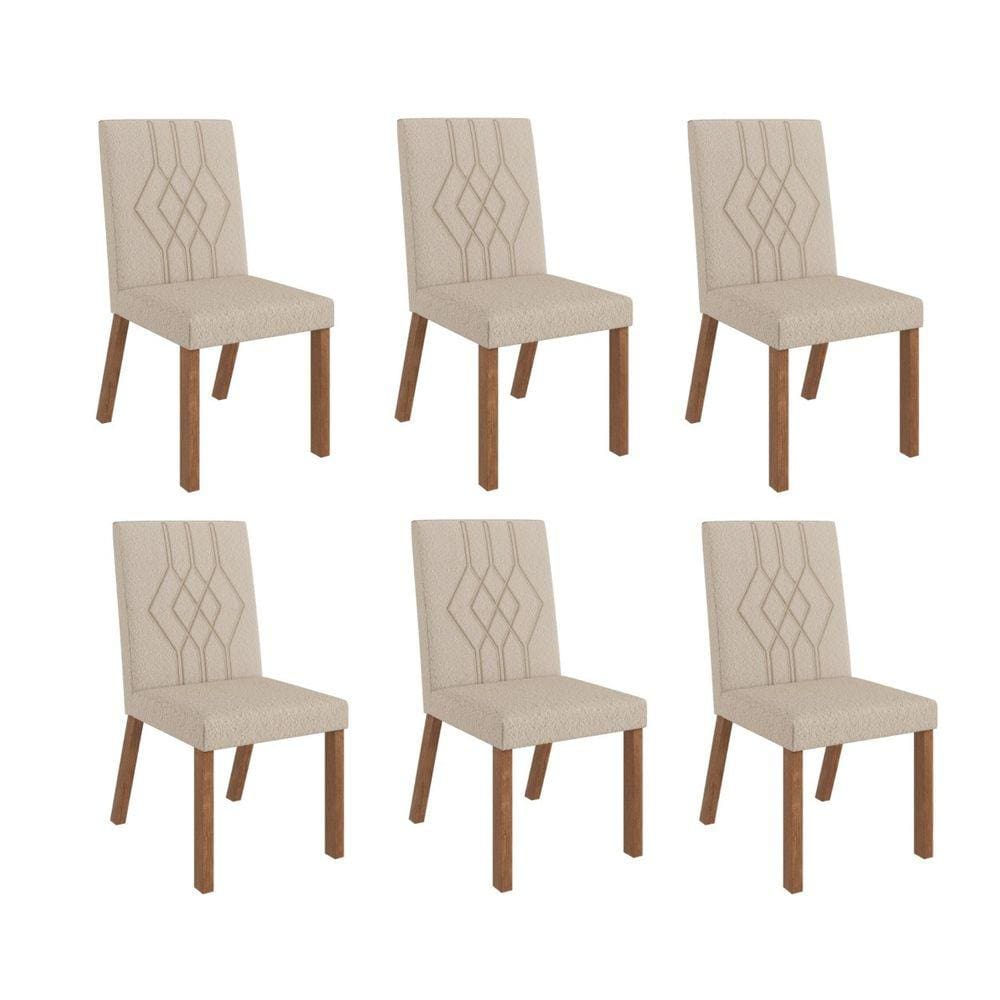 Conjunto 6 Cadeiras Estofadas Jantar Gaia Canela Boucle Creme