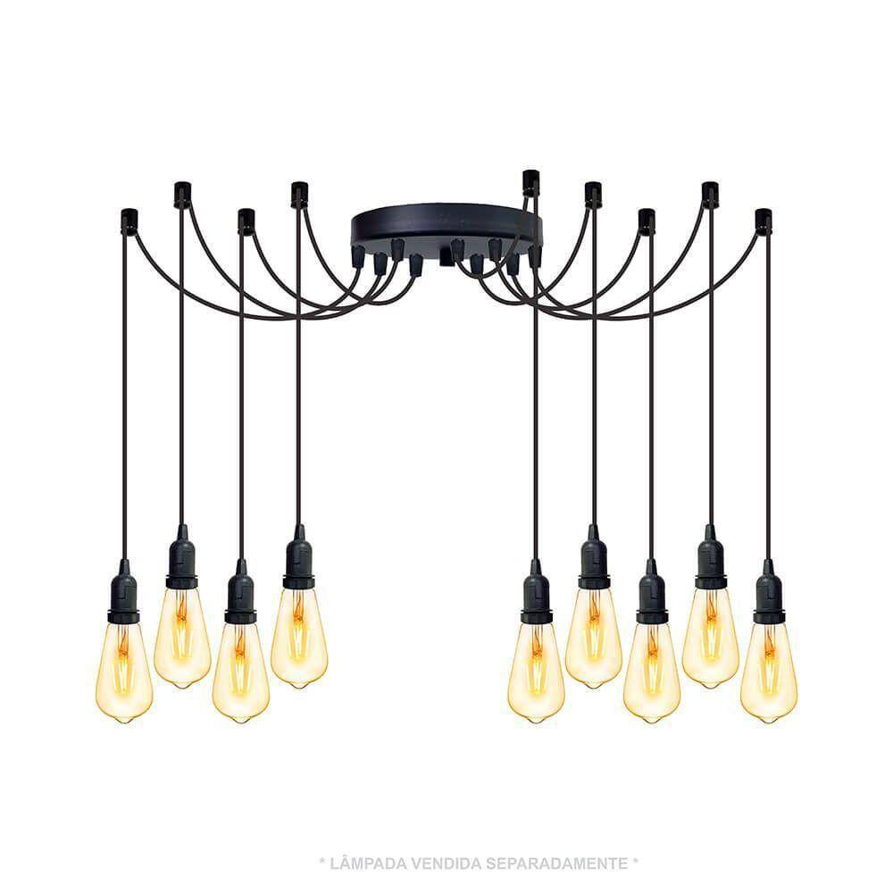 Lustre Aranha Com 9 Pendentes (2m Cabo Preto+ Soquetes + Canopla)