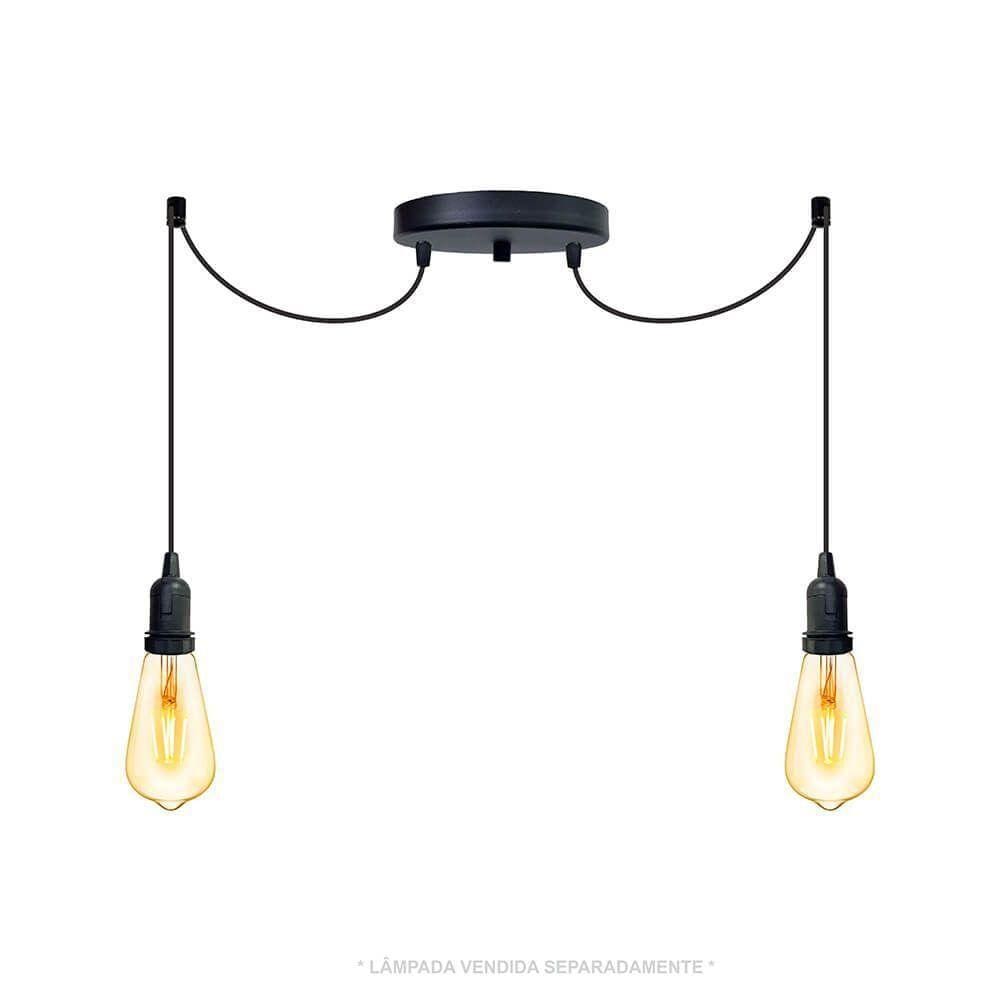 Lustre Aranha Com 2 Pendentes (2m Cabo Preto + Soquetes + Canopla)