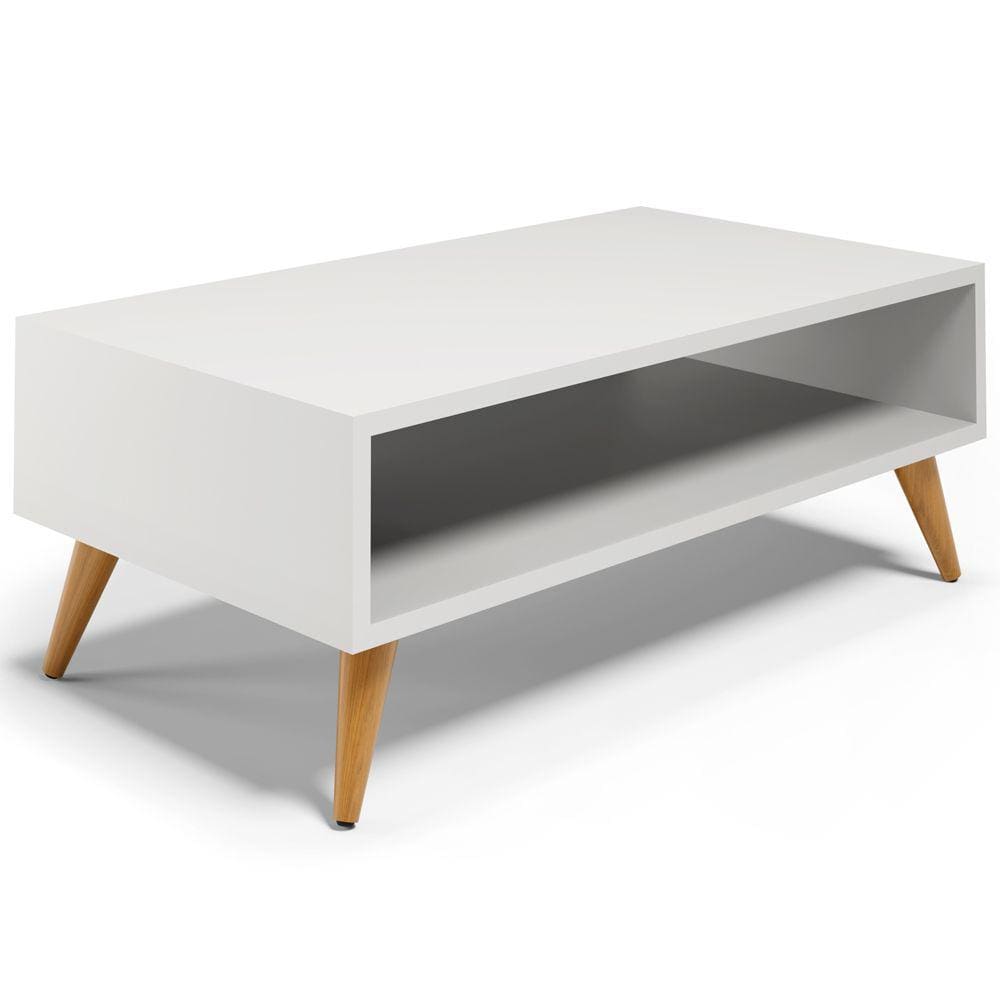 Mesa de Centro Para Sala de Estar Pés Palito Cannes L03 Branco - Lyam Decor