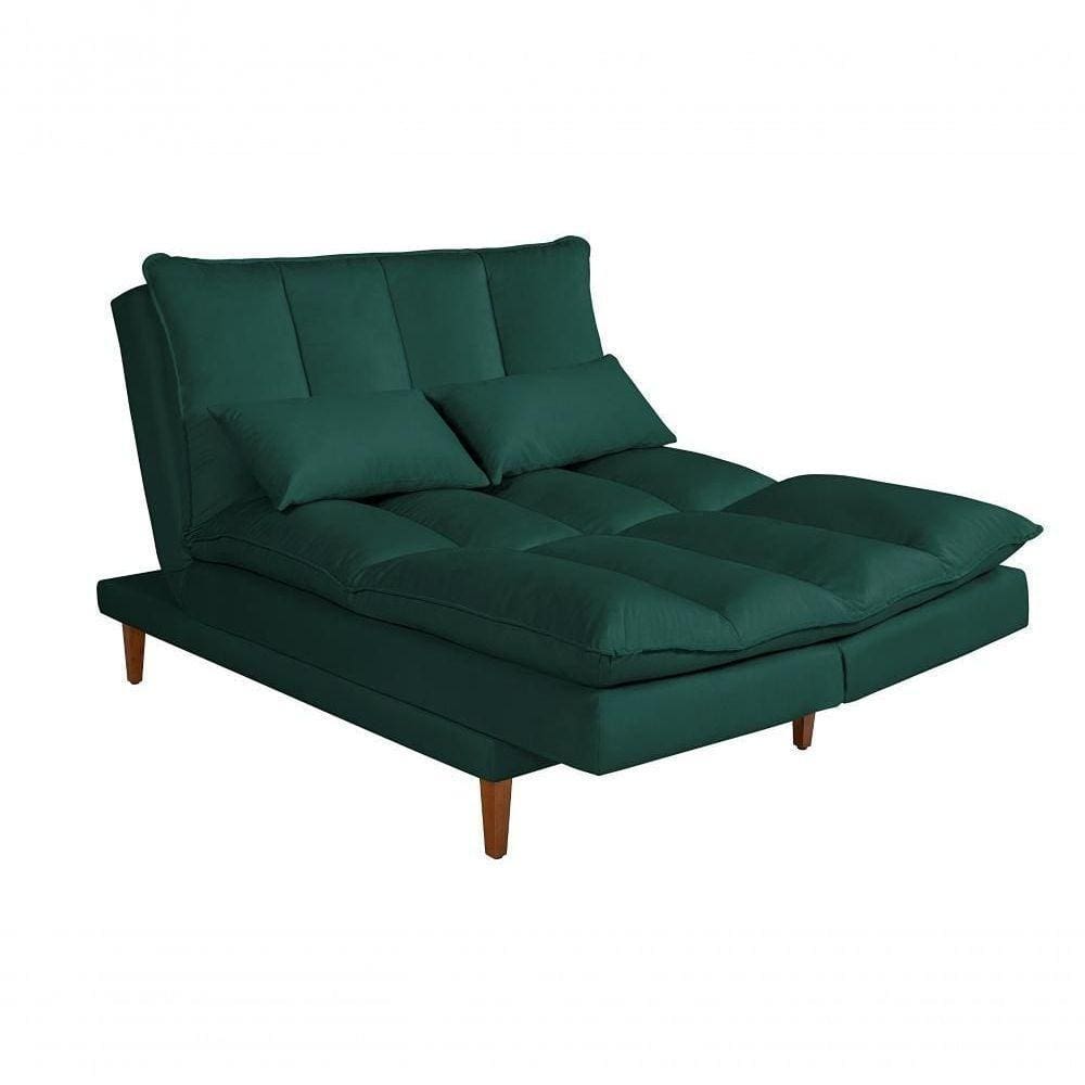 Sofá Cama Vancouver 3 Lugares Império Reclinável Casal Pés Madeira Suede Verde 403