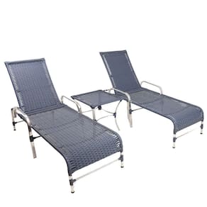 2 Espreguiçadeiras De Alumínio + 1 Mesa De Centro Azul Dark