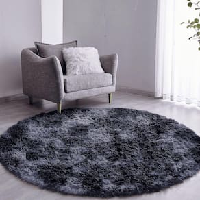 Tapete Sala Felpudo Peludo Redondo 140 Cm Cor:mesclado Preto