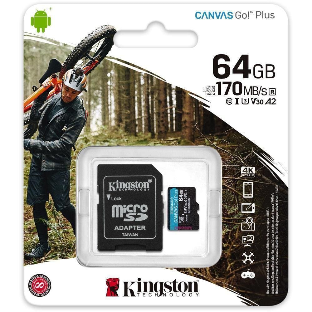 Cartão Kingston Micro Sd 64Gb Canvas Go Plus Classe 10 A2 U3