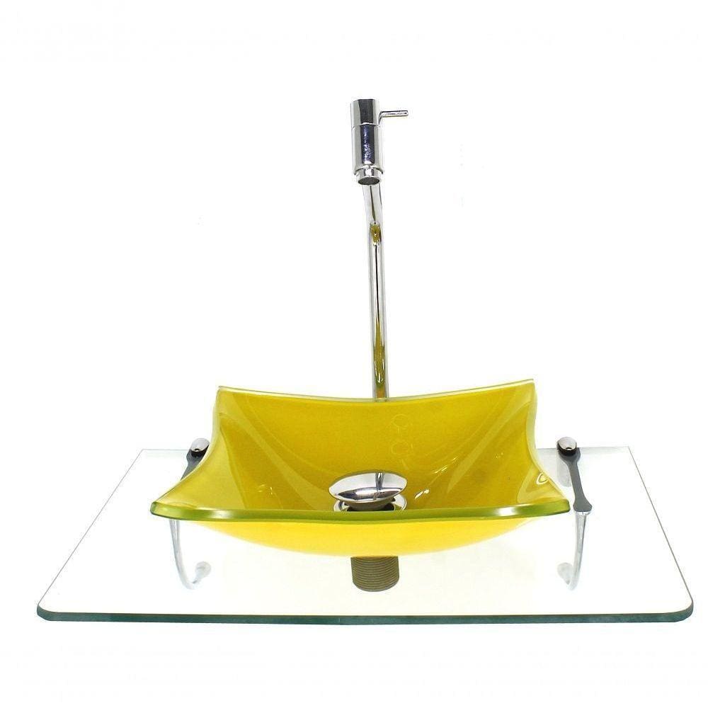 Kit Cuba De Vidro Quadrada 10mm Amarela Tampo 50cm Suporte