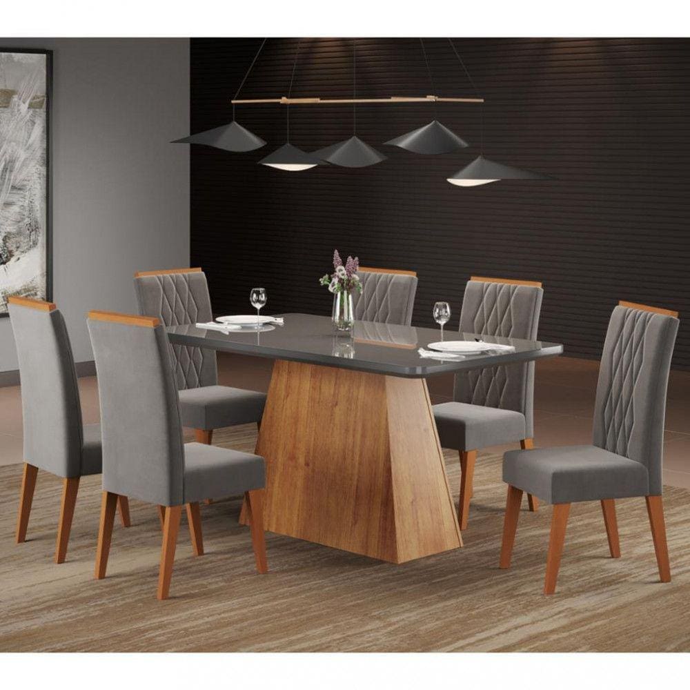 Conjunto Sala de Jantar Mesa Guaruja 6 Cadeiras Cristal Viero