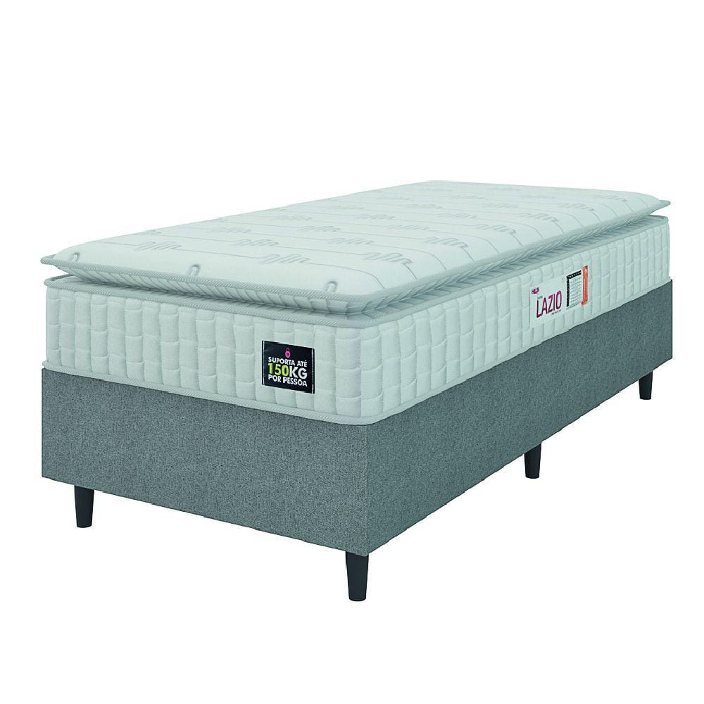 Cama Box Colchão Solteiro Espuma D45 Lazio Pillow Top 88x188x67cm Branco / Cinza Hellen - Suporta até 120kg por Pessoa