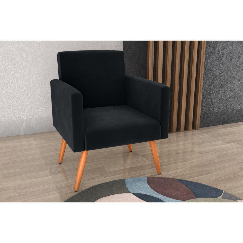 Poltrona Decorativa Dallas Veludo Preto E451 - Matrix