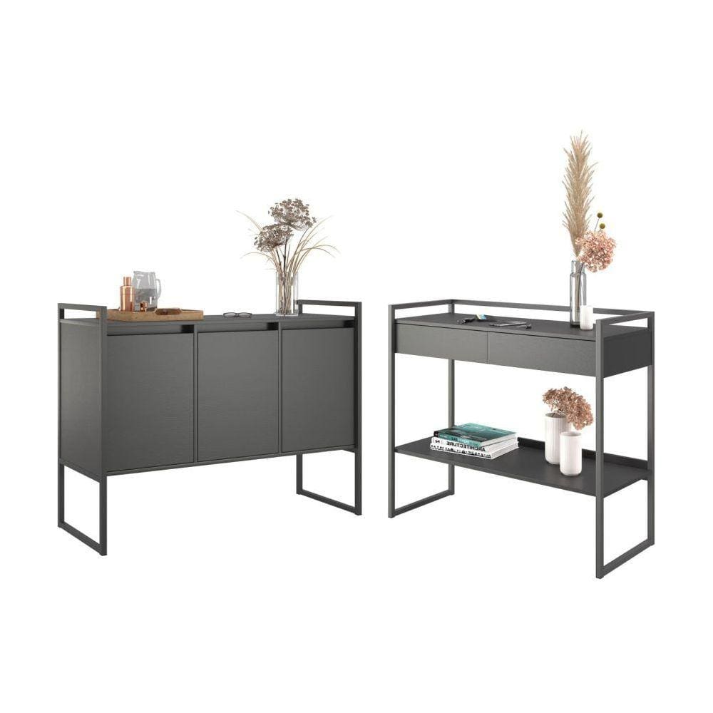 Conjunto Buffet e Aparador Industrial Preto Onix