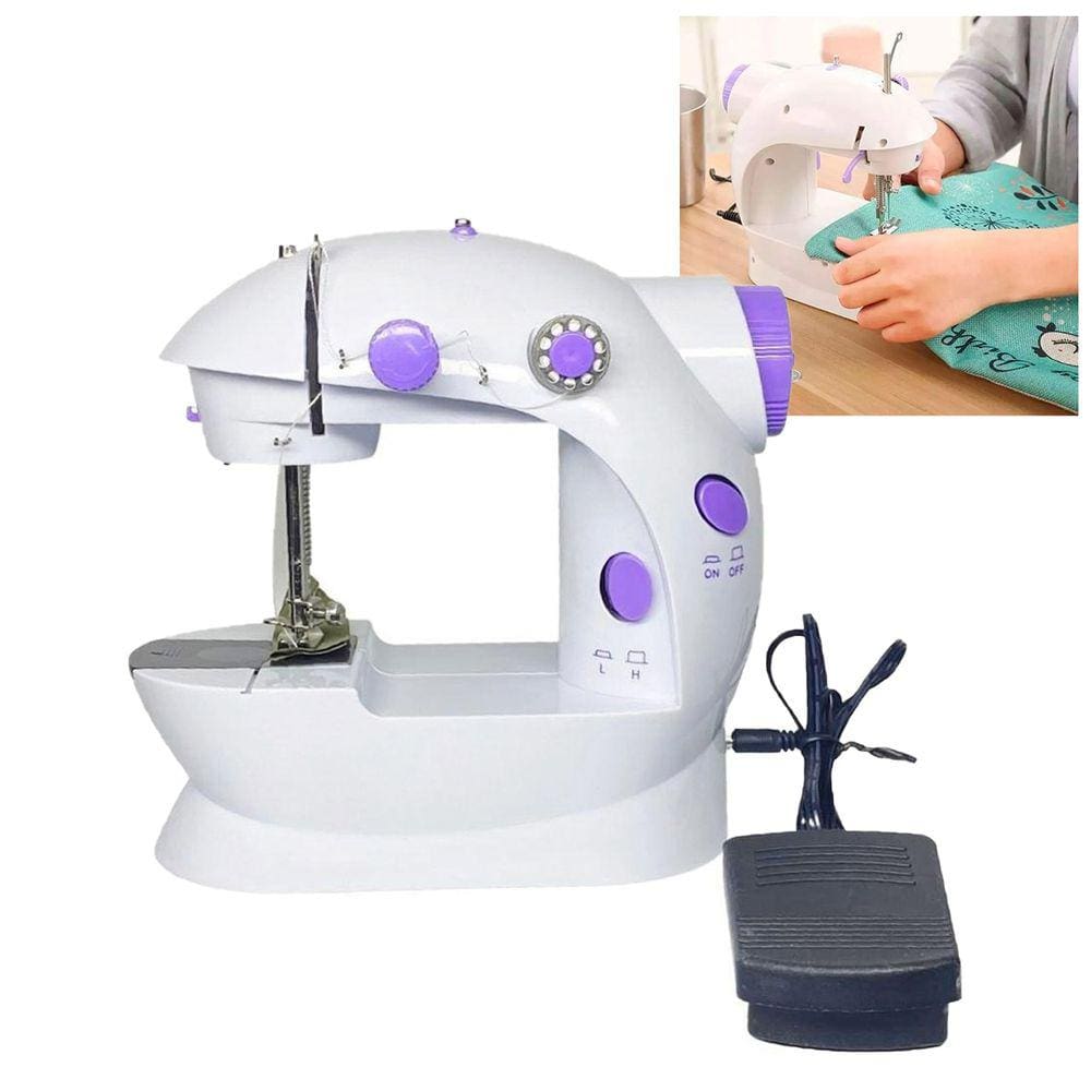 Mini Maquina de Costura Domestica Iluminaçao LED Pedal Portatil Blusa Pano Pequenos Reparos Compacta