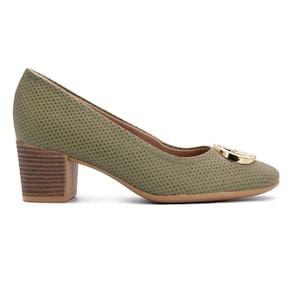 Scarpin Usaflex Feminino Em Couro Salto Bloco Monograma Casual AF1209