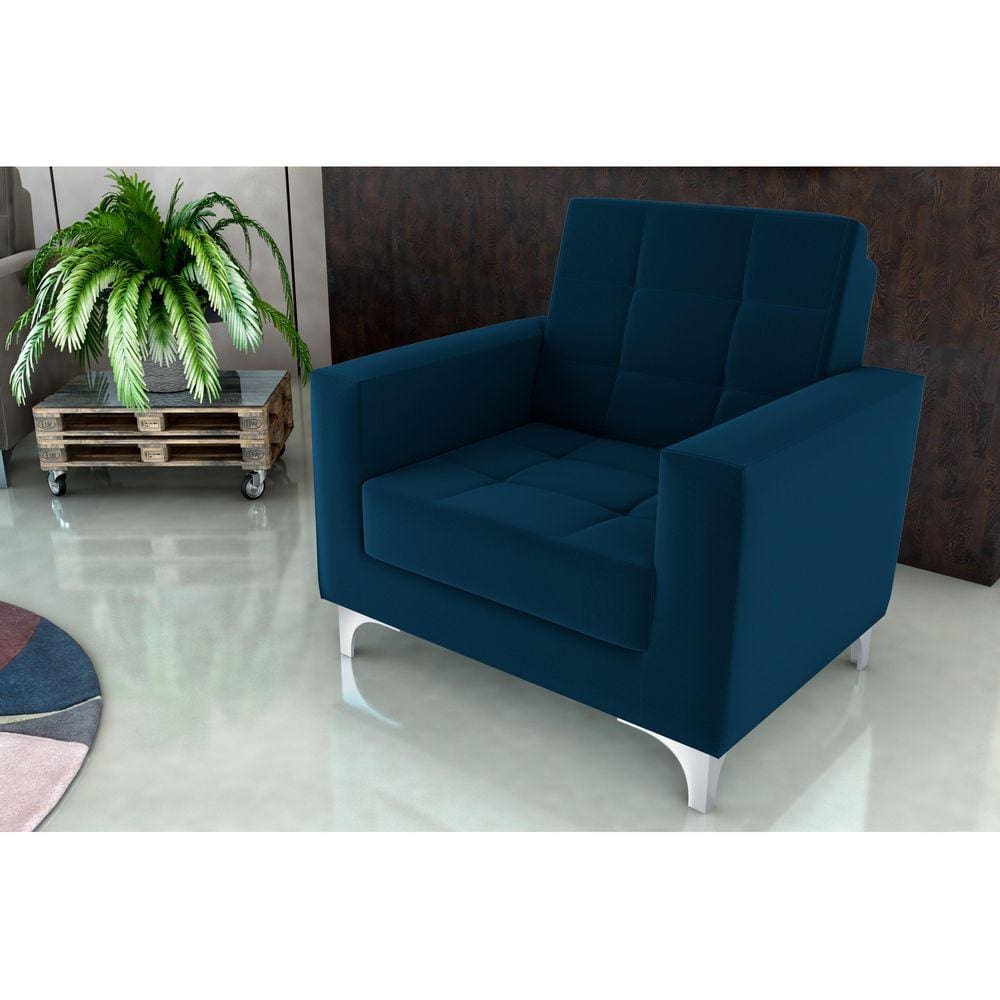 Poltrona Decorativa Thaina Veludo Azul E433 - Matrix