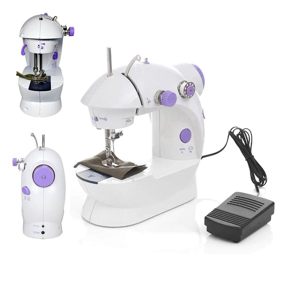 Mini Maquina Costura Reta Pedal Eletrico Ponto Ajustavel Led Portatil Tecido Lenço Reparo Costureira Roupa Multiuso