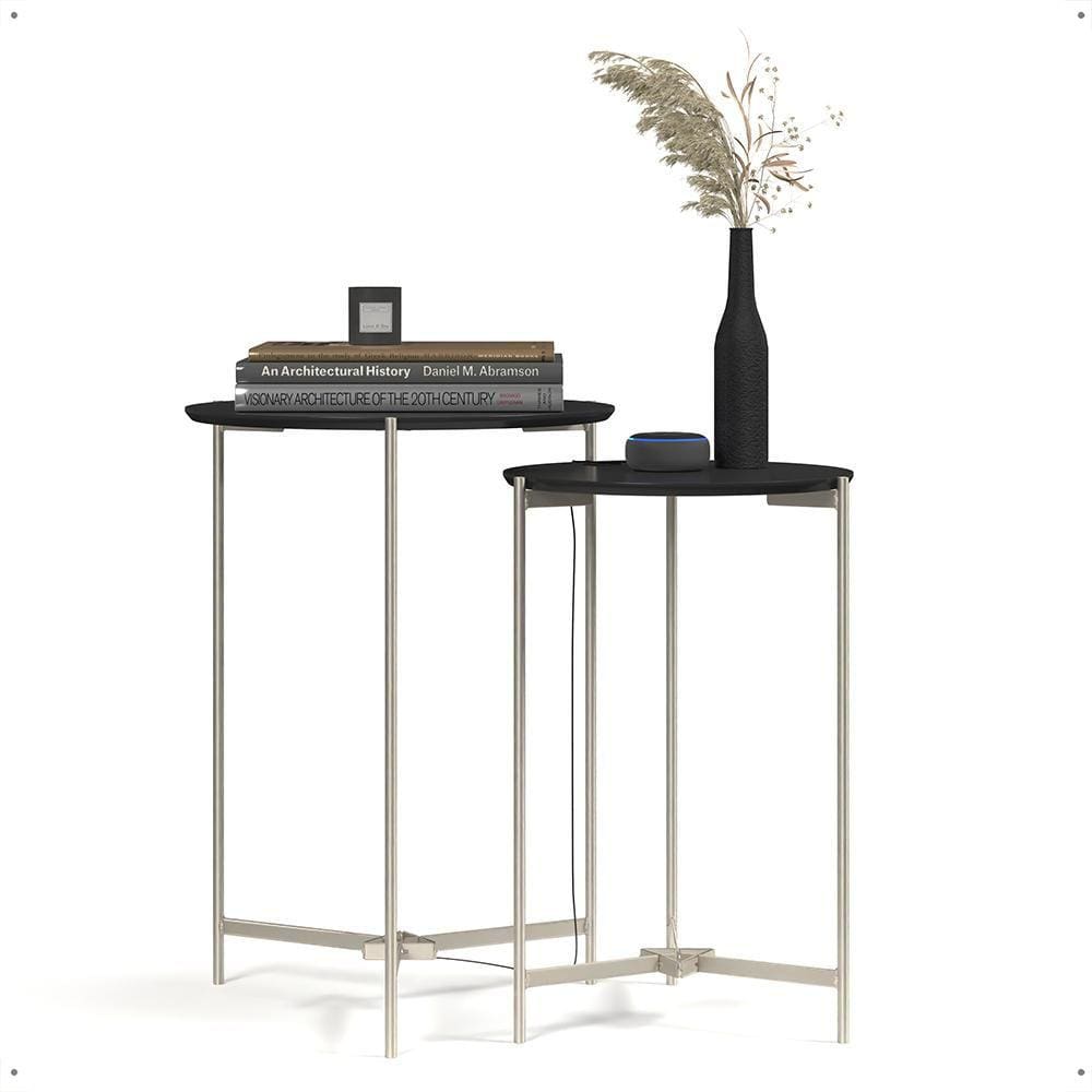 Jogo Sala 2 Mesinhas Laterais Sofá Versátil Mesa Auxiliar Industrial Canto Apoio Cama Prisma MDF Pés Ferro Resistente Decoração Casa - RPM