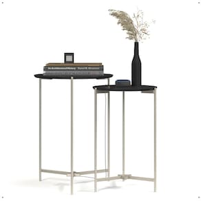 Jogo Sala 2 Mesinhas Laterais Sofá Versátil Mesa Auxiliar Industrial Canto Apoio Cama Prisma MDF Pés Ferro Resistente Decoração Casa - RPM