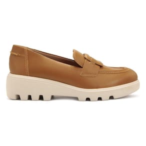 Loafer Usaflex Feminino Em Couro Salto Bloco Fivela Casual AL1503