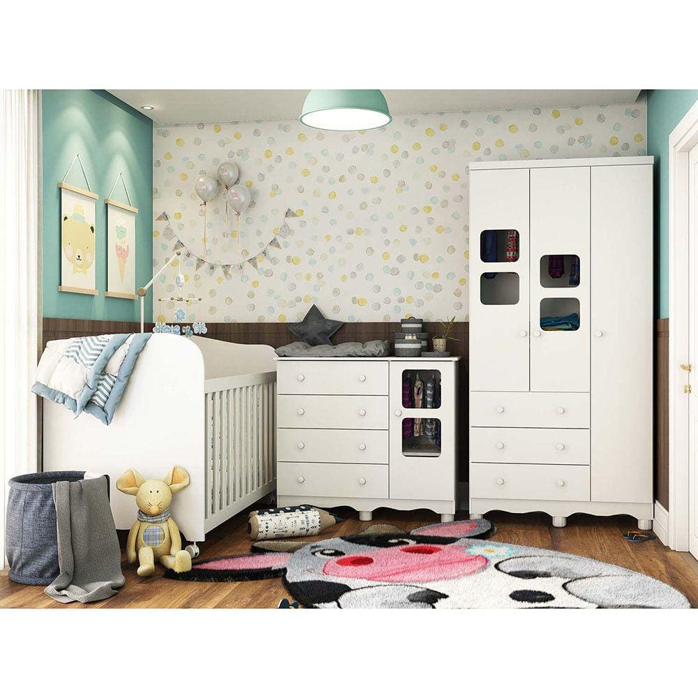 Quarto Infantil Berço, Cômoda e Guarda Roupa Uli  Móveis Peroba