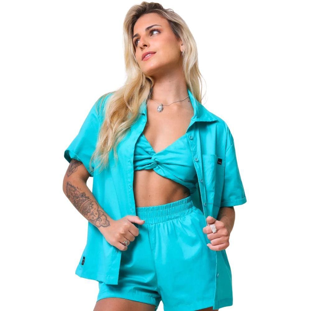 Camisa Feminina Alongada Iris Riu Kiu Verde Água 10754