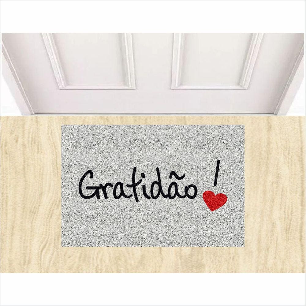 Tapete Capacho Gratidão Para Portas 60X40 cm Prata.