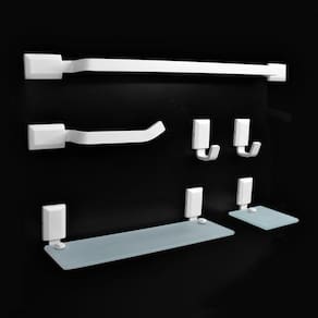 Kit Banheiro Lavabo Alumínio E Vidro Branco Fosco 6 Peças