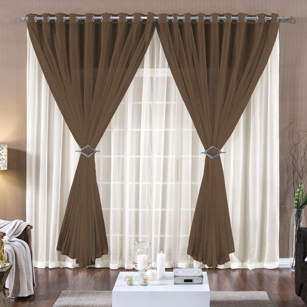 Cortina 2 Mts Voal Sala Quarto Para Trilho Comum Barata Tabaco