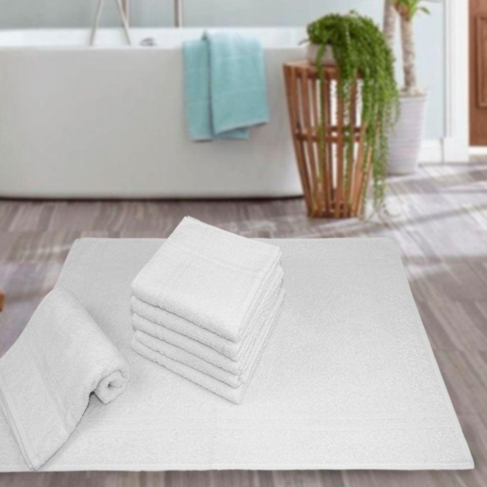Kit 8 Toalhas De Piso Hotel Atacado Alta Absorção Prata - Branco