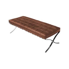 Banco Barcelona Couro Naural Marrom Base Inox Cor Marrom