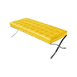 Banco Barcelona Couro Sintético Amarelo Base Cromada Cor Amarelo