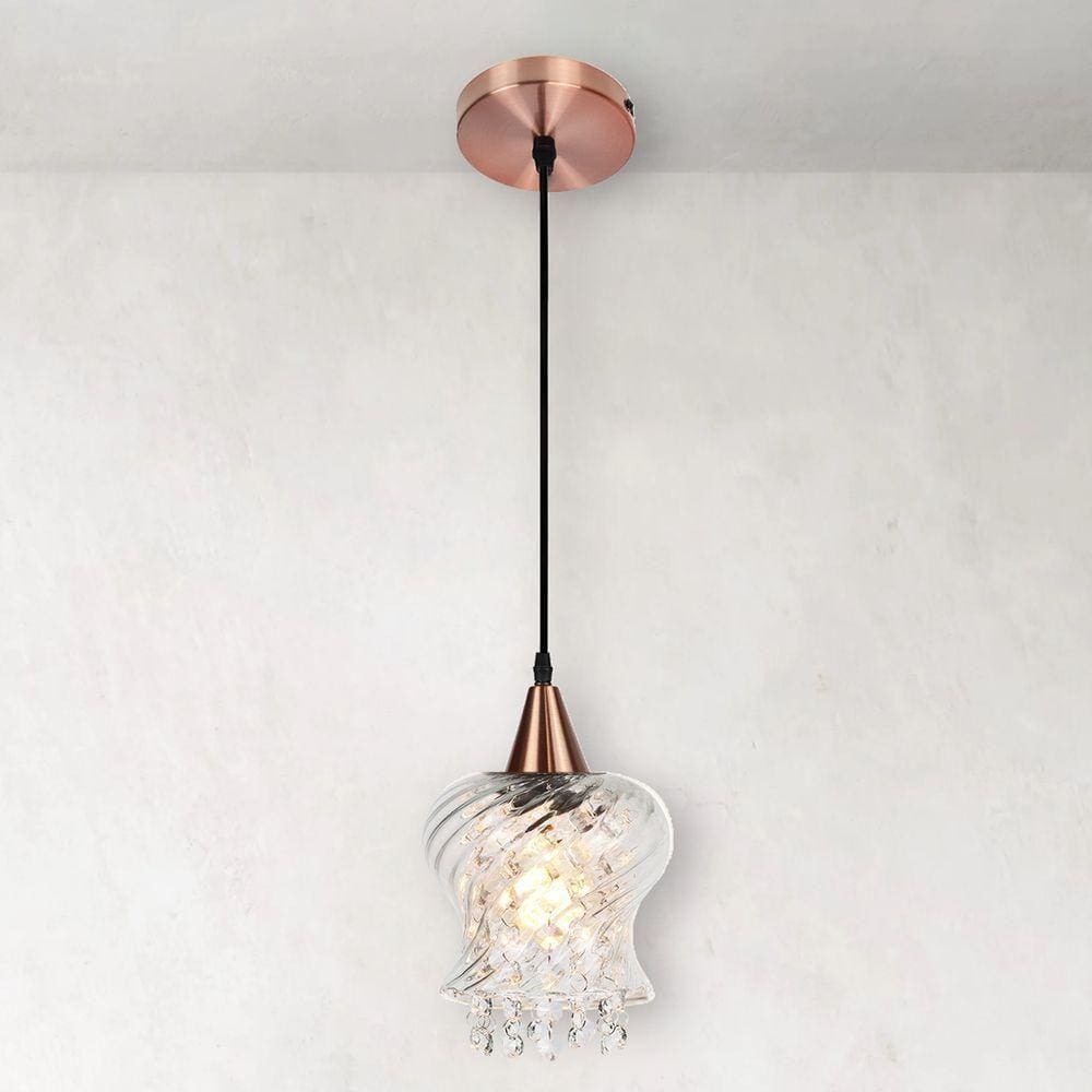 Lustre Pendente Taschibra Cristal Aisha Rigato E27 Transparente Bivolt Cobre