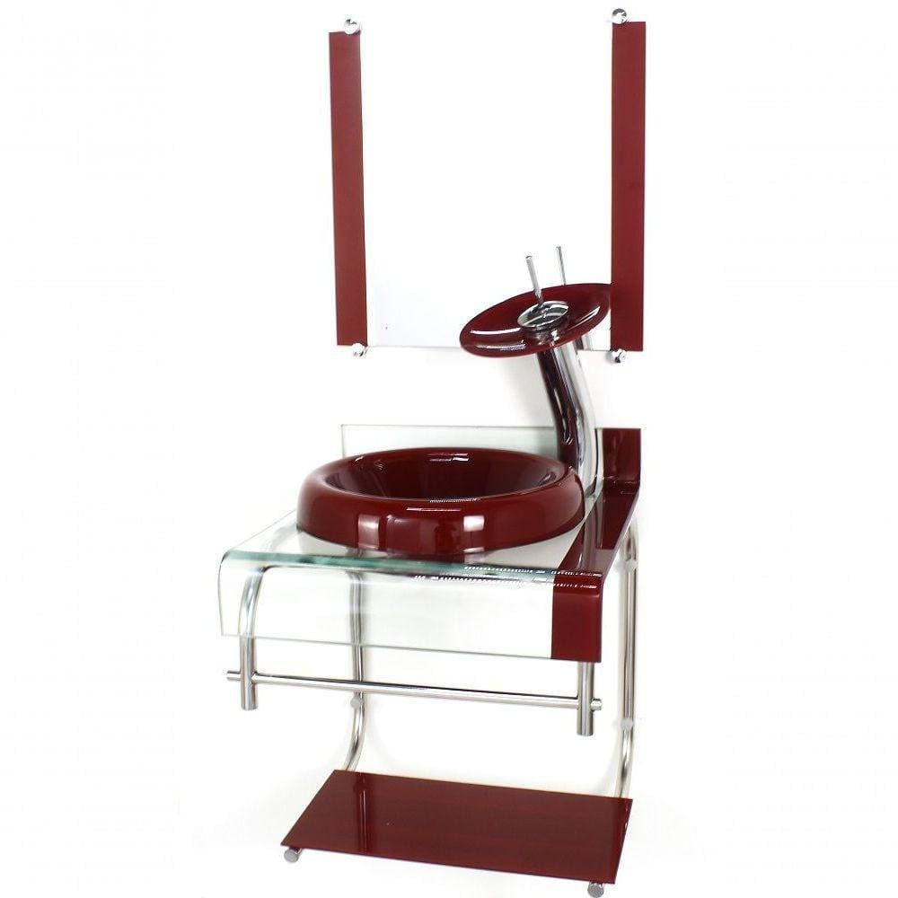 Gabinete De Vidro 40cm Inox Com Torneira Cascata