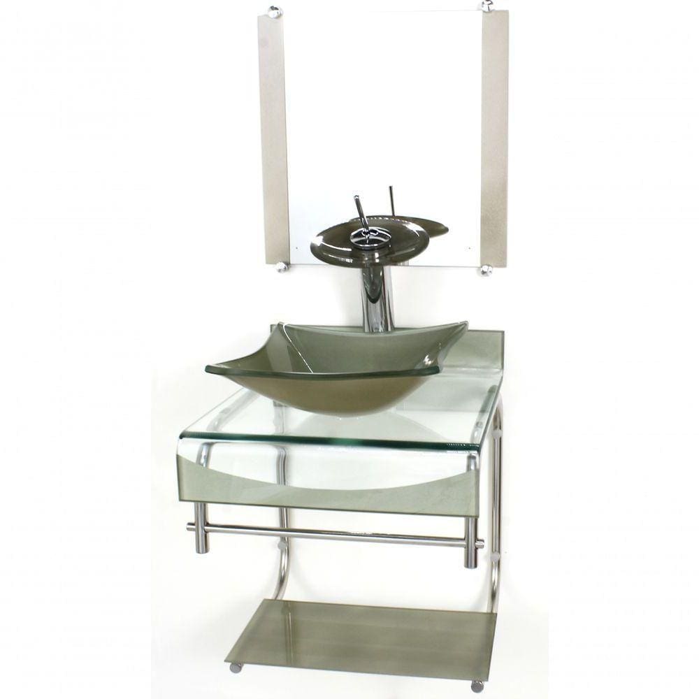 Gabinete De Vidro 40cm Inox Cuba Quadrada
