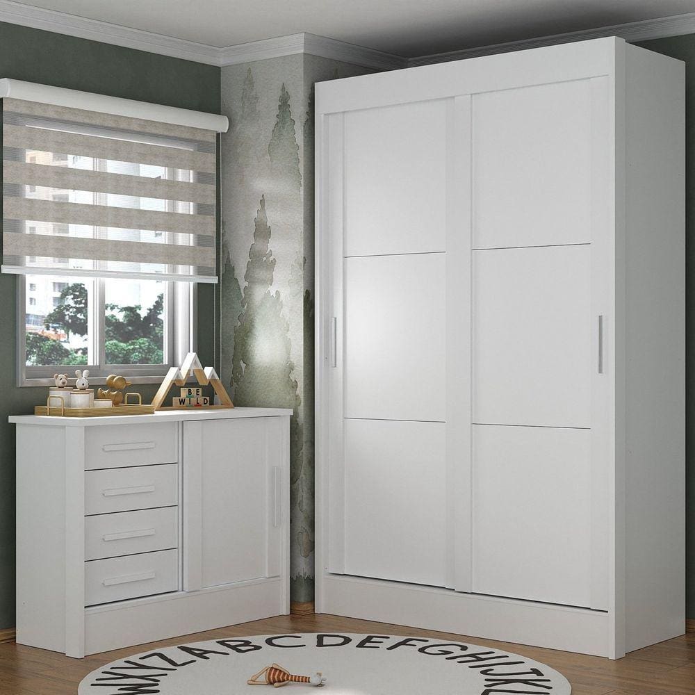 Quarto Infantil Completo Guarda-Roupa 2 Portas 2 Gavetas Com Cômoda Maya Espresso Móveis Branco