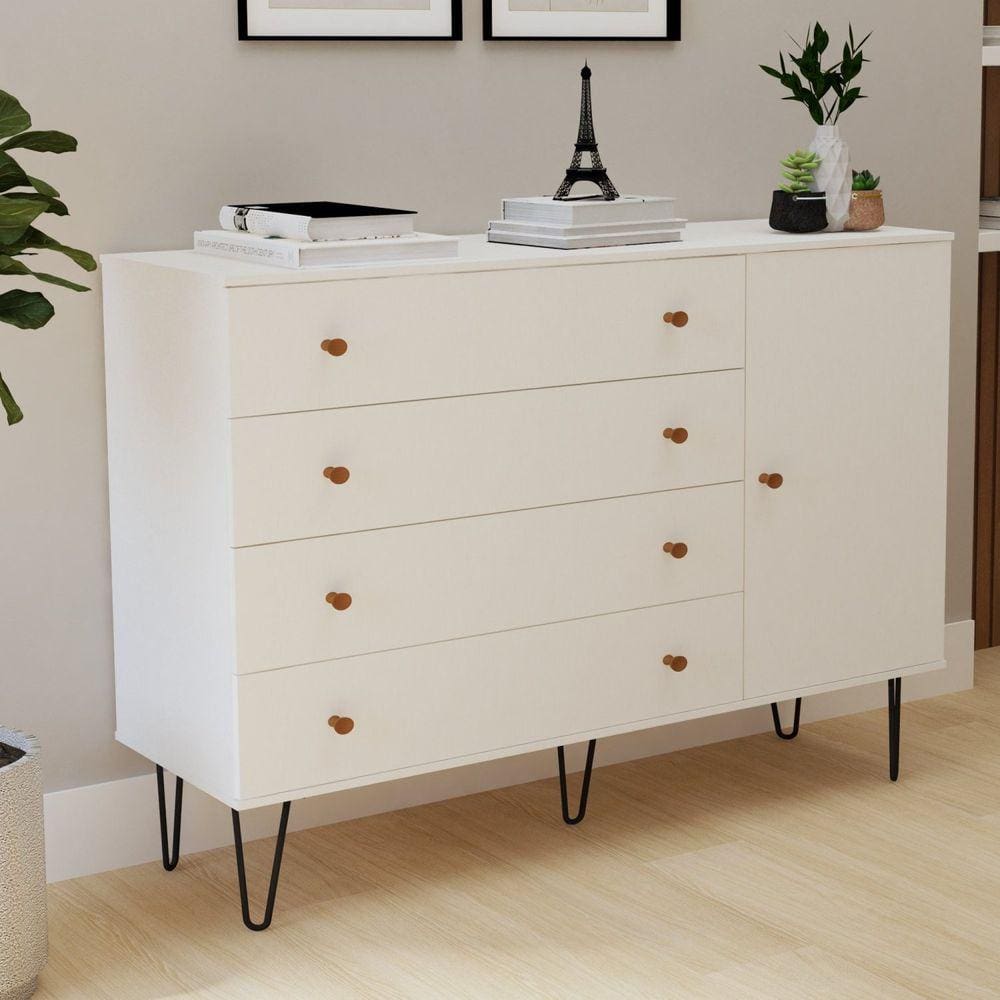 Cômoda 1 Porta 4 Gavetas Larissa Branco Fosco