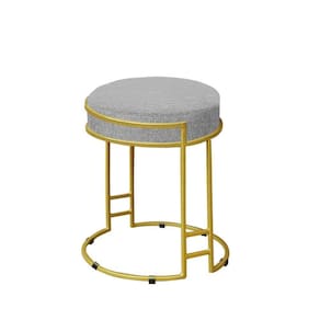 Puff Decorativo Sarah Sala E Recepção Metal Dourado Linho