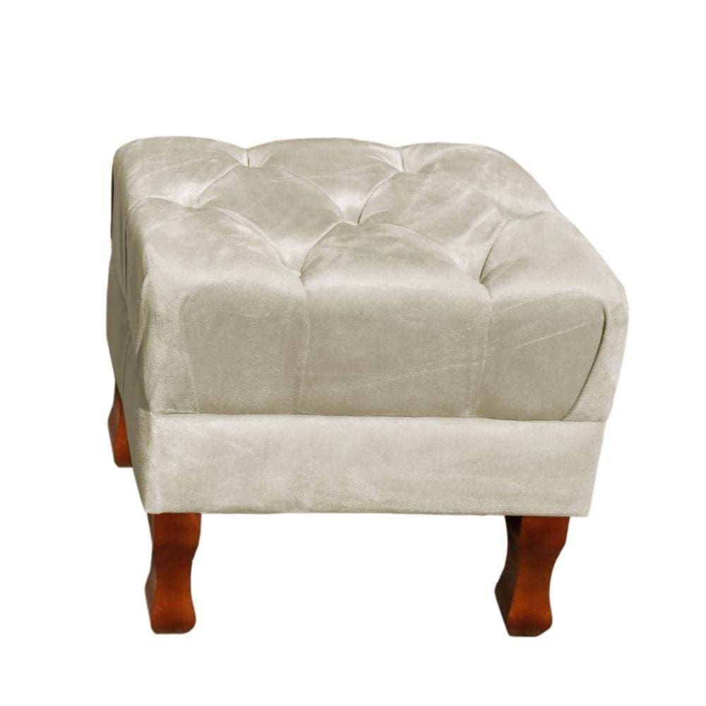 Puff Decorativo Retrô Luis Xv Quadrado Em Capitonê Suede