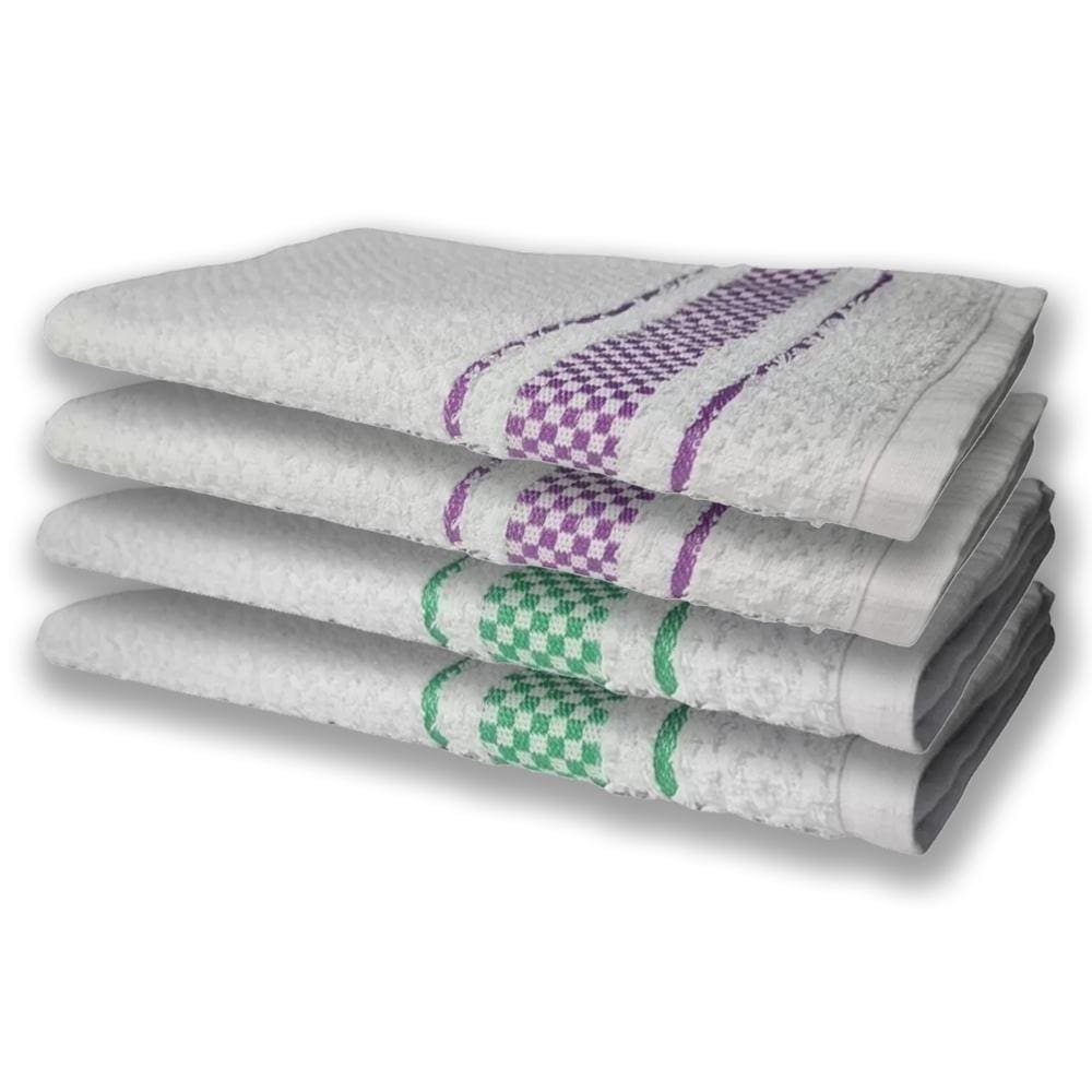 4 Panos De Prato Atoalhado Felpudo Premium Verde+Roxo