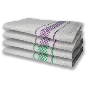 4 Panos De Prato Atoalhado Felpudo Premium Verde+Roxo