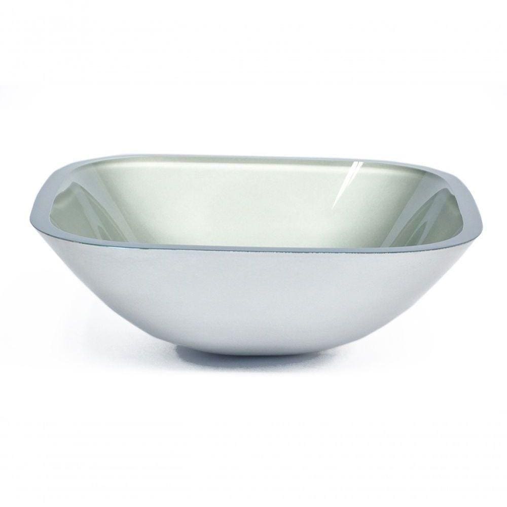 Cuba de Vidro Quadrada 35cm Prata