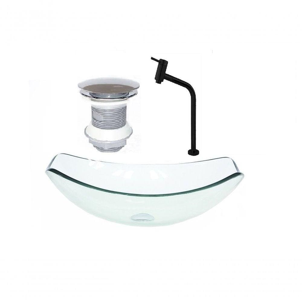 Cuba de Vidro Oval 51cm Jateado + Valvula + Torneira Preta