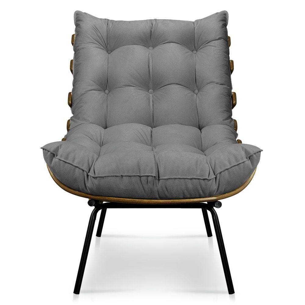 Poltrona Decorativa Costela Sala E Escritório Suede Grafite