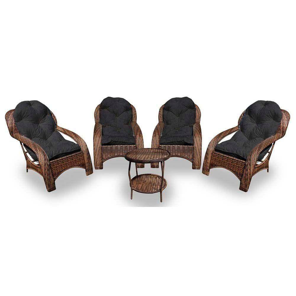 Conjunto De 4 Poltronas + 1 Mesa Centro Preto