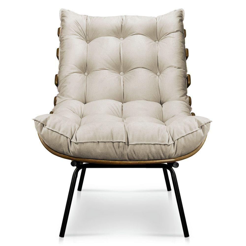 Poltrona Decorativa Costela Sala E Escritório Veludo Bege