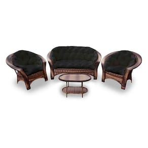 Conjunto De 1 Sofá + 2 Poltronas + 1 Mesa Centro Preto