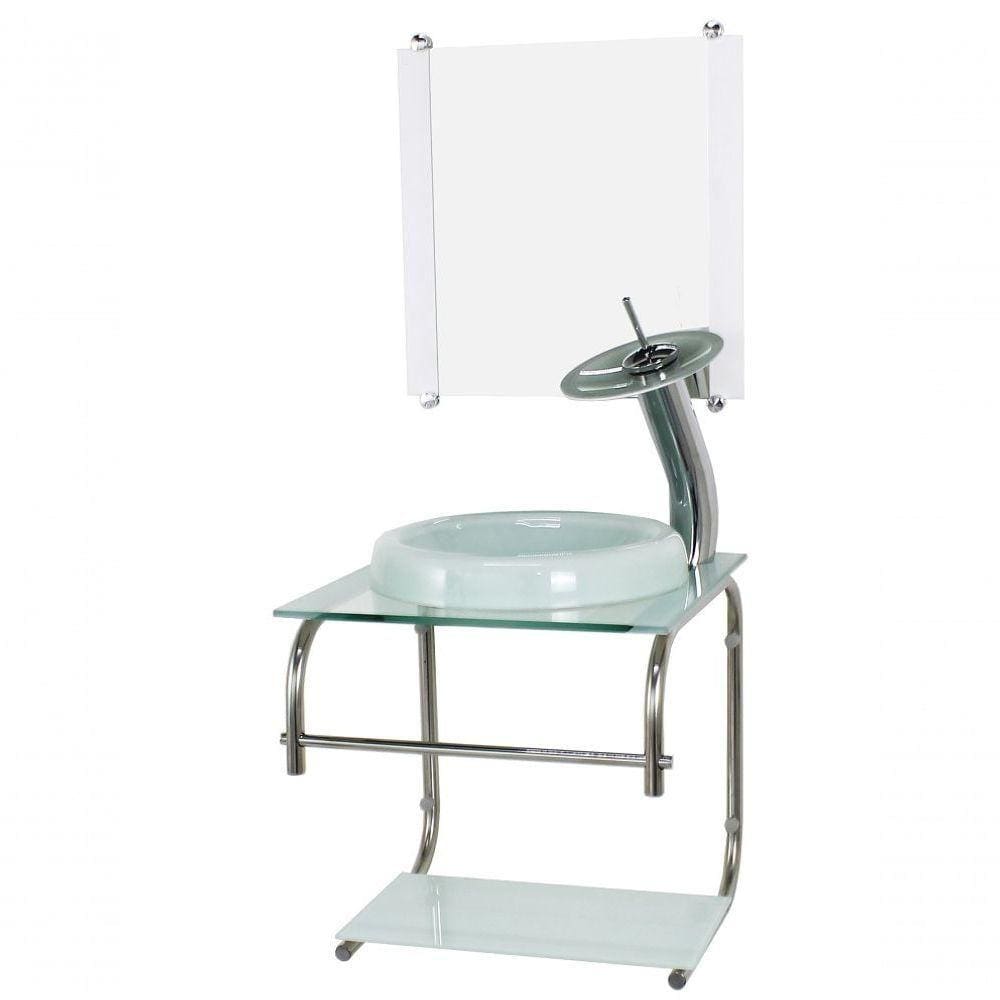 Gabinete De Vidro 40cm Inox Com Cuba Chapeu Branco