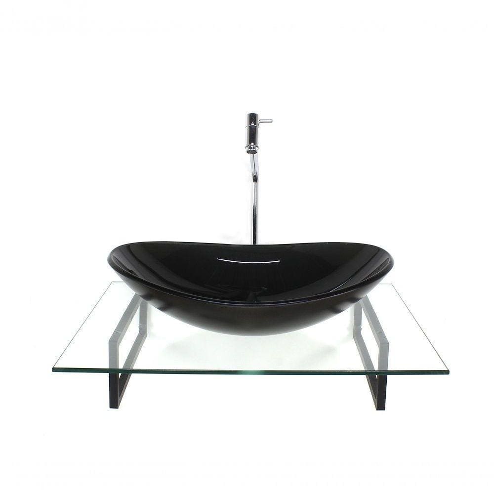 Kit Cuba De Vidro Grafite Com Tampo E Suporte Preto