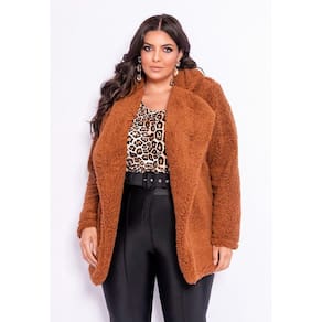 Casaco Plus Size Teddy Maxi