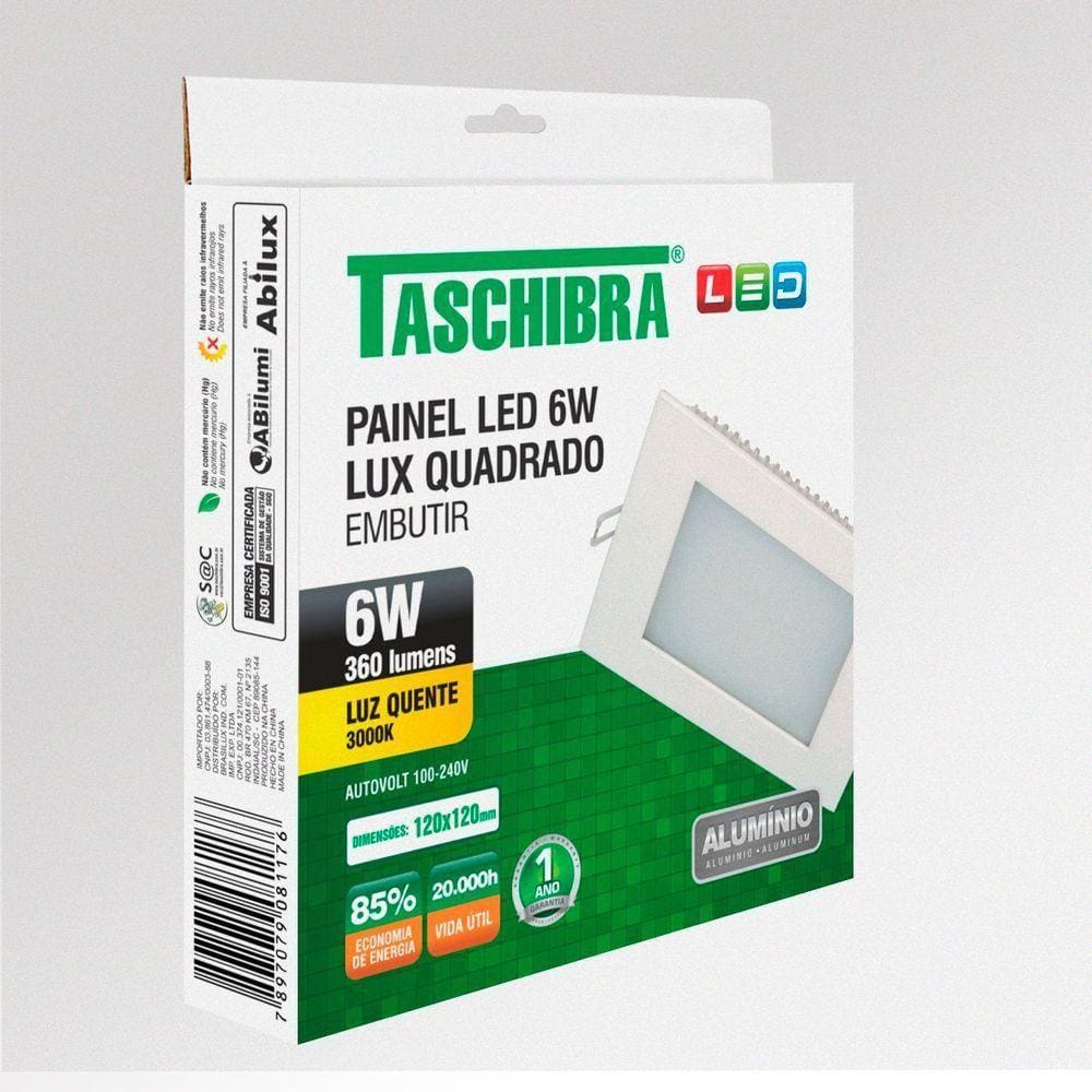 Painel De Led Quadrado Embutir 6w Bivolt Taschibra 3000k Luz Quente