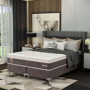 cama box queen le com colchão molas ensacadas (67x158x198) marrom e branca